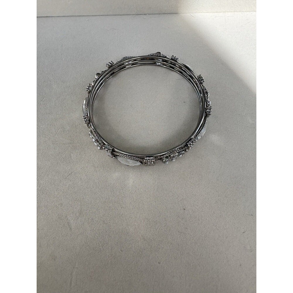 Silver Tone Bangle Bracelet Marquis And Round Rhinestone Shaped Stones